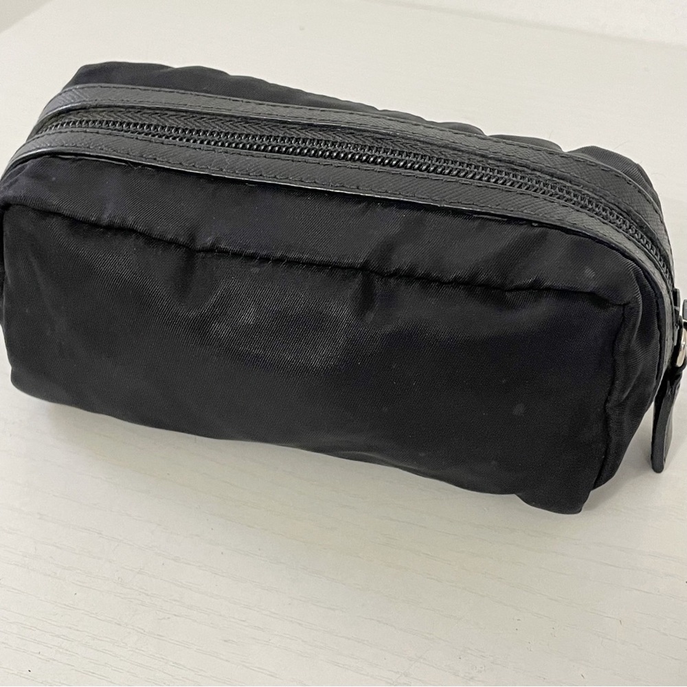 Prada small black nylon triangle logo saffiano zip pouch - Picture 4 of 10